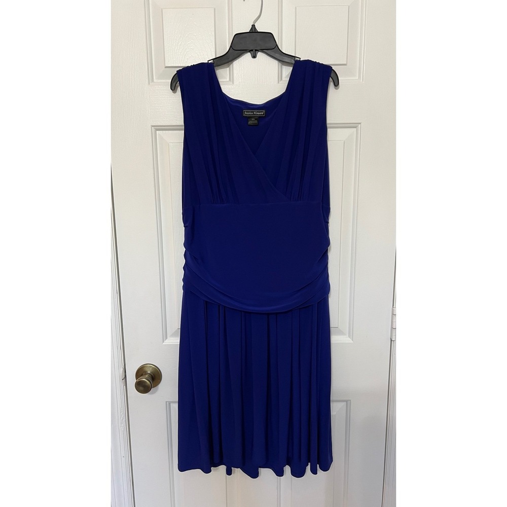 Jessica Howard Royal Blue Ruched V-Neck Cocktail Dress Plus Size 18W